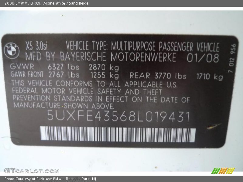 Alpine White / Sand Beige 2008 BMW X5 3.0si