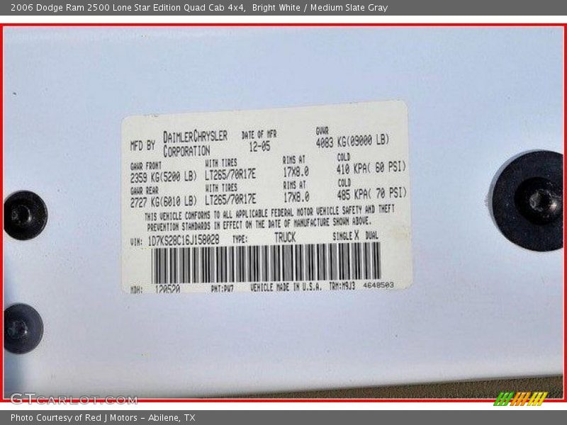 Bright White / Medium Slate Gray 2006 Dodge Ram 2500 Lone Star Edition Quad Cab 4x4