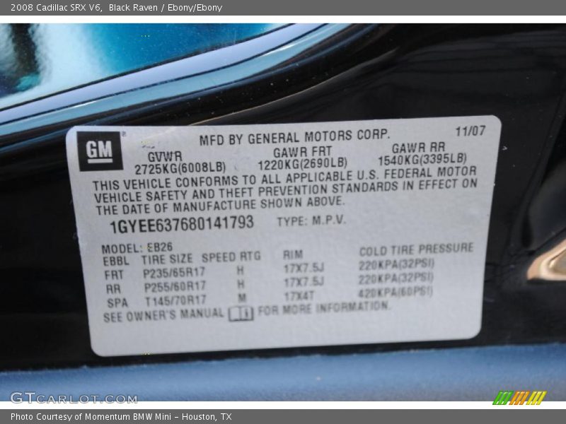 Black Raven / Ebony/Ebony 2008 Cadillac SRX V6