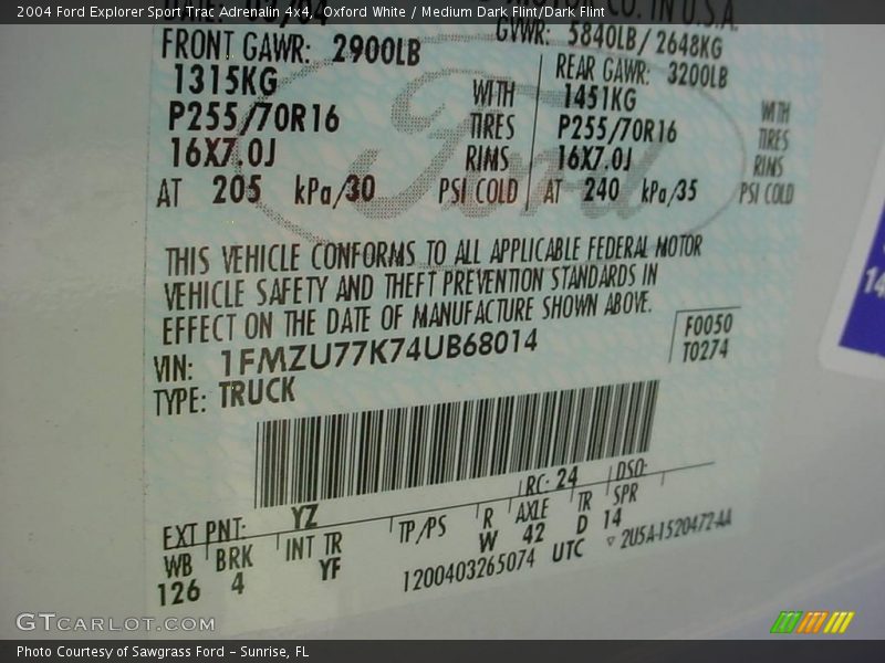 Oxford White / Medium Dark Flint/Dark Flint 2004 Ford Explorer Sport Trac Adrenalin 4x4