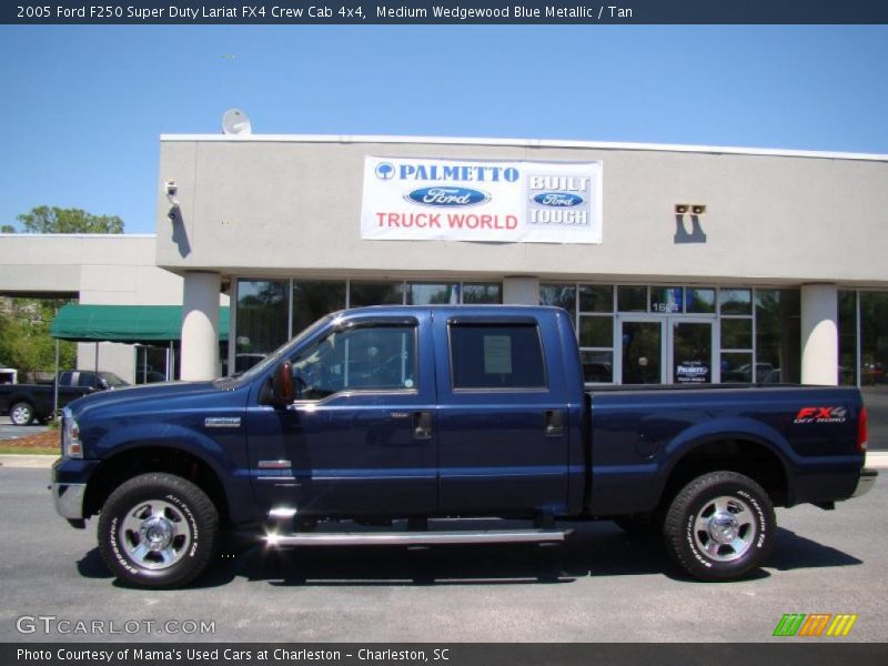 Medium Wedgewood Blue Metallic / Tan 2005 Ford F250 Super Duty Lariat FX4 Crew Cab 4x4