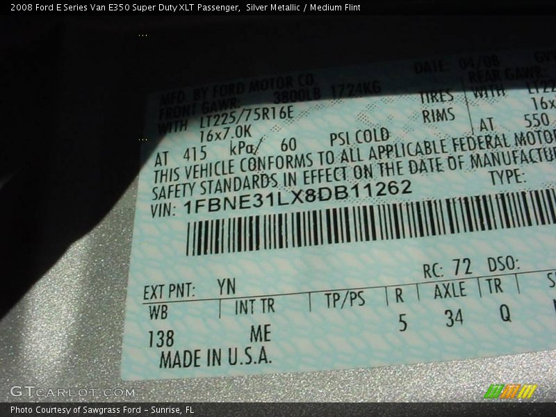Silver Metallic / Medium Flint 2008 Ford E Series Van E350 Super Duty XLT Passenger