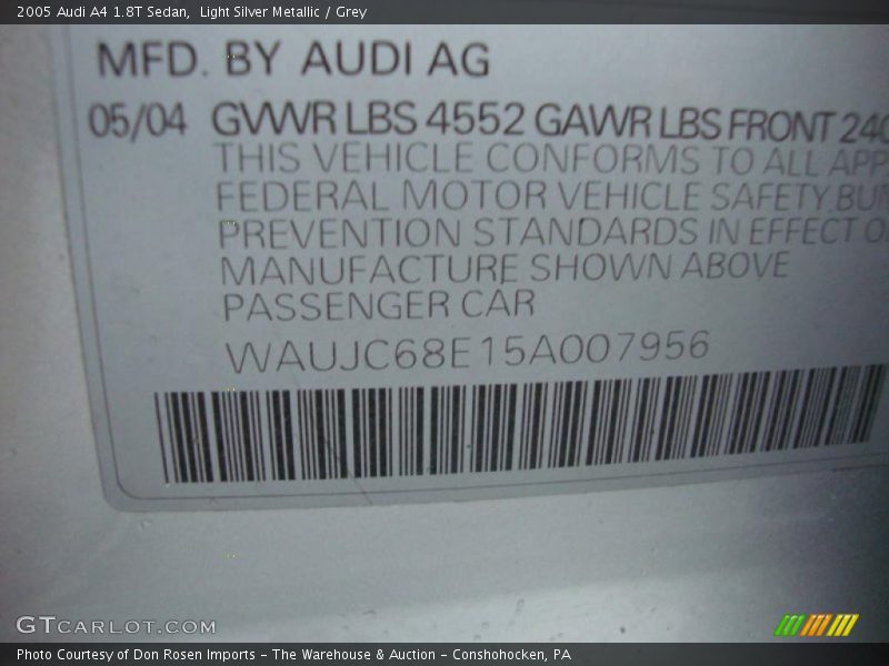 Light Silver Metallic / Grey 2005 Audi A4 1.8T Sedan