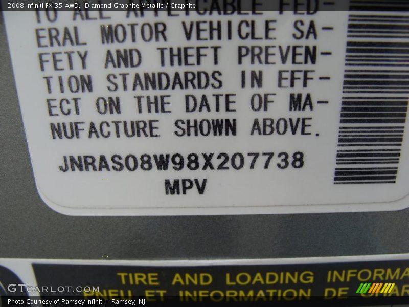 Diamond Graphite Metallic / Graphite 2008 Infiniti FX 35 AWD