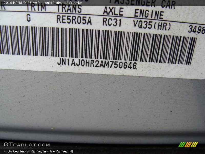Liquid Platinum / Graphite 2010 Infiniti EX 35 AWD