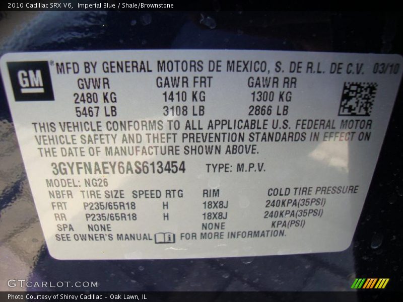 Imperial Blue / Shale/Brownstone 2010 Cadillac SRX V6