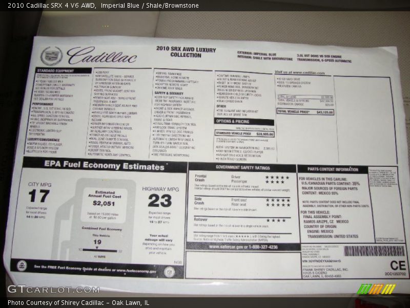 Imperial Blue / Shale/Brownstone 2010 Cadillac SRX 4 V6 AWD