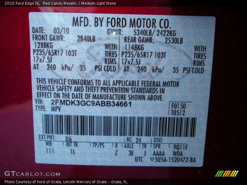 Red Candy Metallic / Medium Light Stone 2010 Ford Edge SE