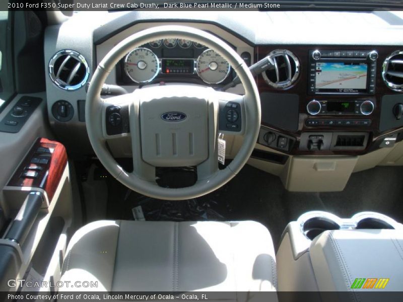 Dark Blue Pearl Metallic / Medium Stone 2010 Ford F350 Super Duty Lariat Crew Cab Dually