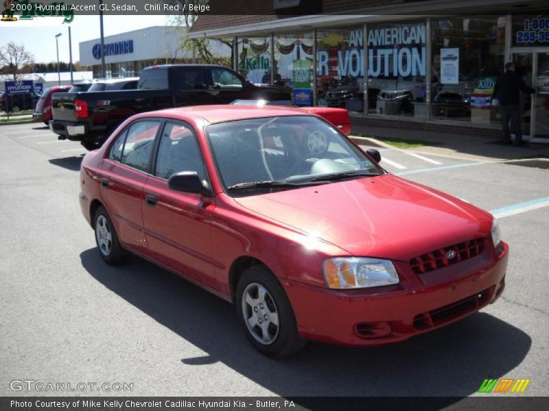 Chili Red / Beige 2000 Hyundai Accent GL Sedan