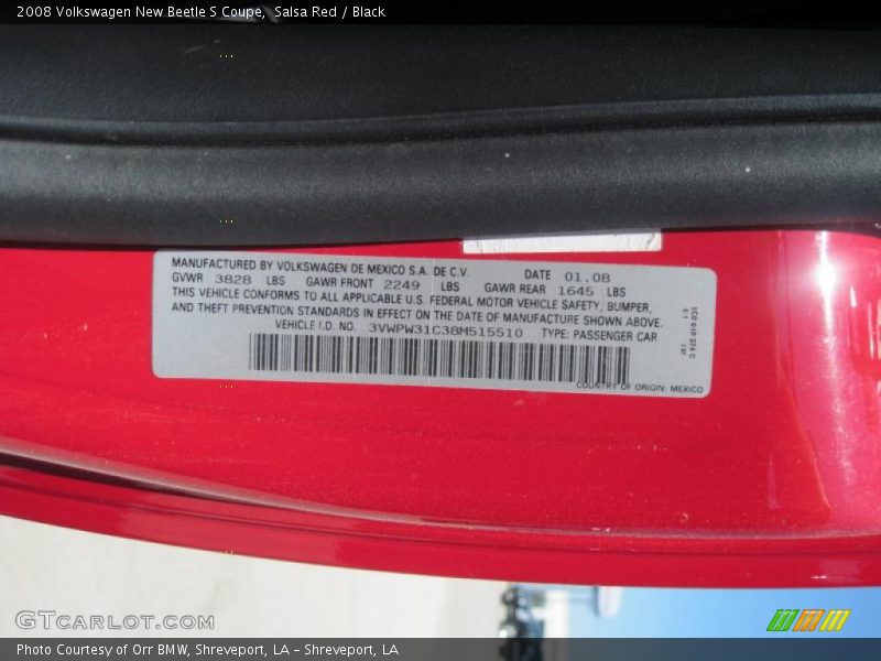 Salsa Red / Black 2008 Volkswagen New Beetle S Coupe