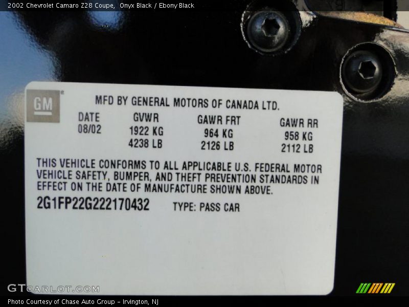 Onyx Black / Ebony Black 2002 Chevrolet Camaro Z28 Coupe