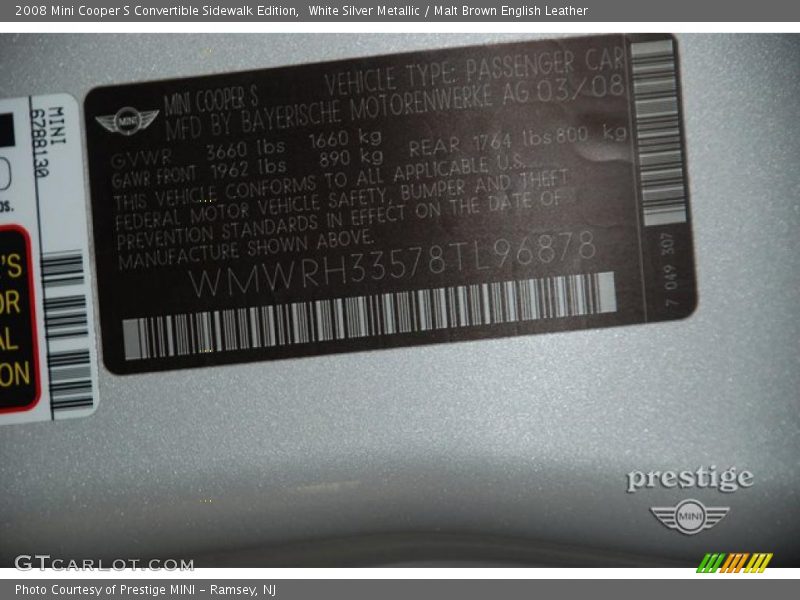 White Silver Metallic / Malt Brown English Leather 2008 Mini Cooper S Convertible Sidewalk Edition