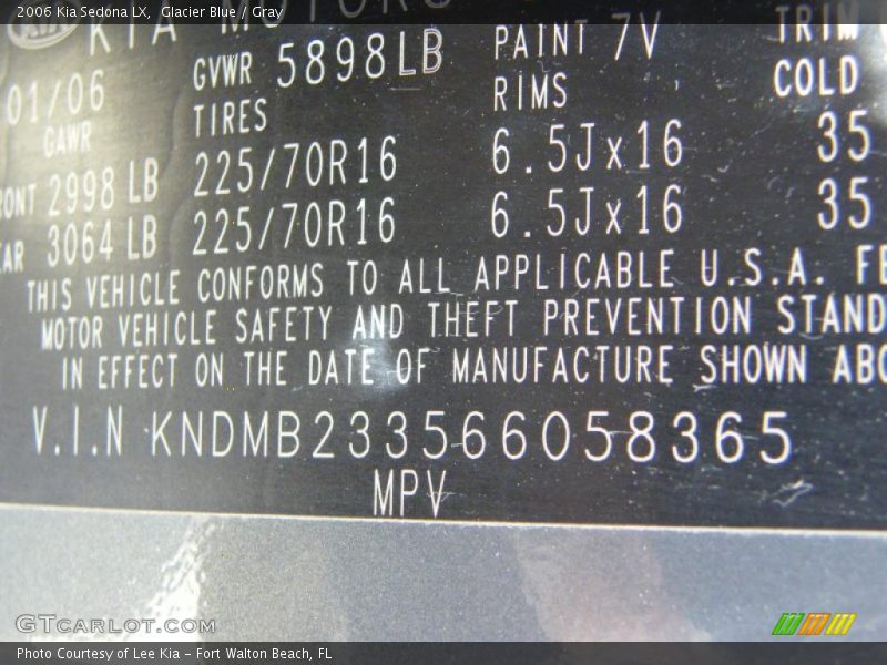 Glacier Blue / Gray 2006 Kia Sedona LX