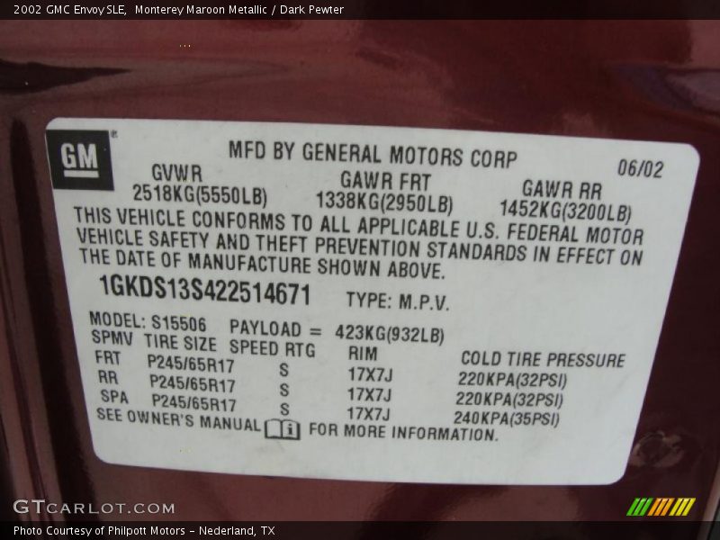Monterey Maroon Metallic / Dark Pewter 2002 GMC Envoy SLE