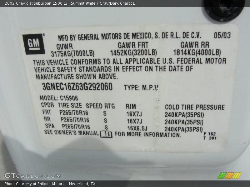 Summit White / Gray/Dark Charcoal 2003 Chevrolet Suburban 1500 LS