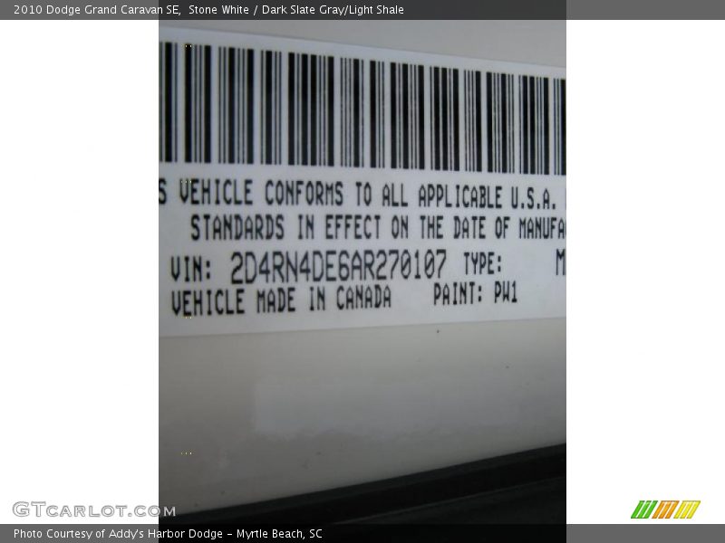 Stone White / Dark Slate Gray/Light Shale 2010 Dodge Grand Caravan SE