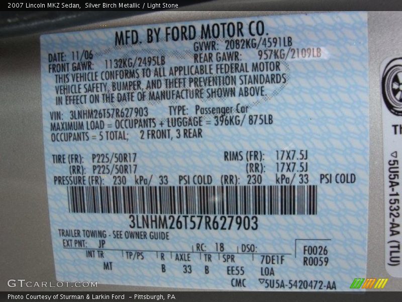 Silver Birch Metallic / Light Stone 2007 Lincoln MKZ Sedan
