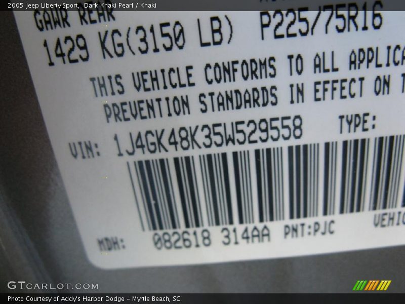 Dark Khaki Pearl / Khaki 2005 Jeep Liberty Sport