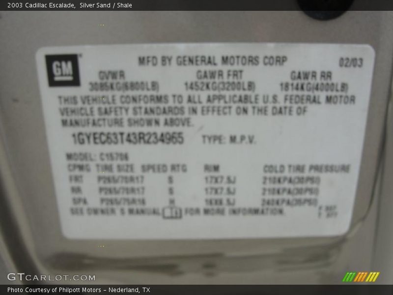 Silver Sand / Shale 2003 Cadillac Escalade