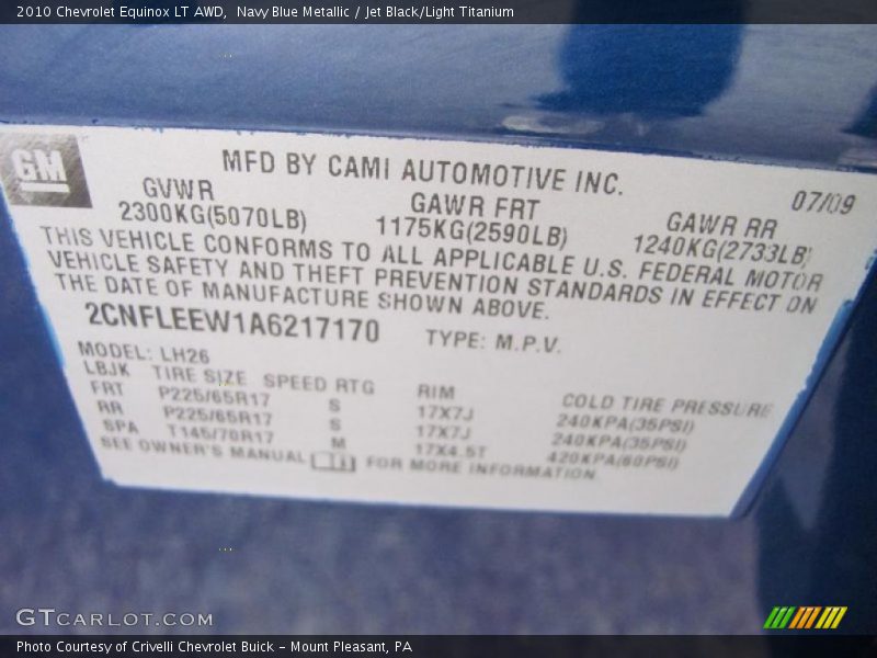 Navy Blue Metallic / Jet Black/Light Titanium 2010 Chevrolet Equinox LT AWD
