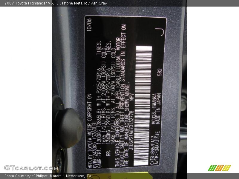 Bluestone Metallic / Ash Gray 2007 Toyota Highlander V6
