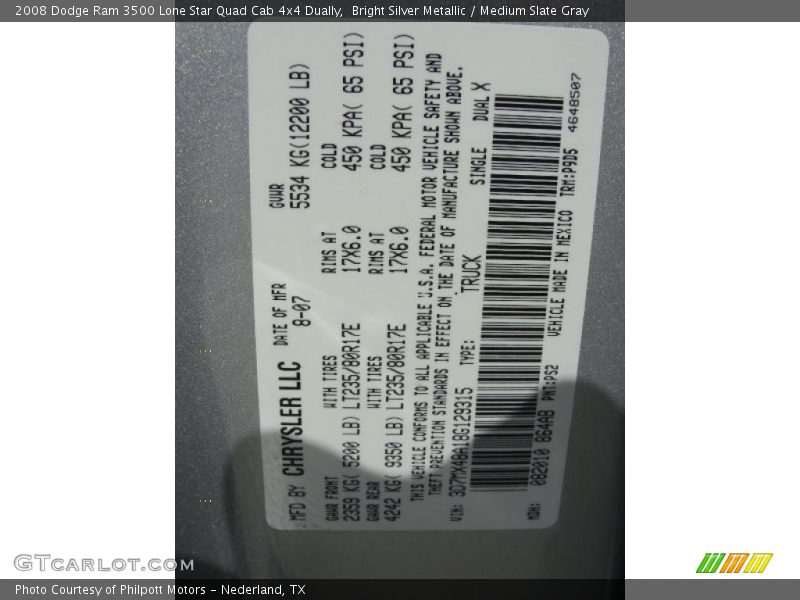 Bright Silver Metallic / Medium Slate Gray 2008 Dodge Ram 3500 Lone Star Quad Cab 4x4 Dually