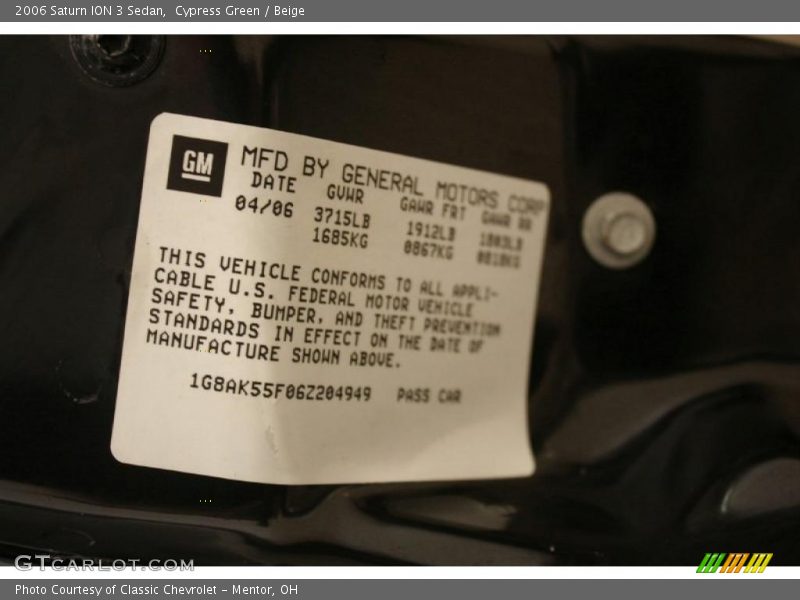 Cypress Green / Beige 2006 Saturn ION 3 Sedan