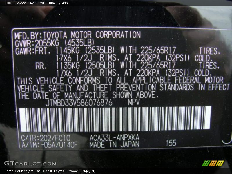 Black / Ash 2008 Toyota RAV4 4WD