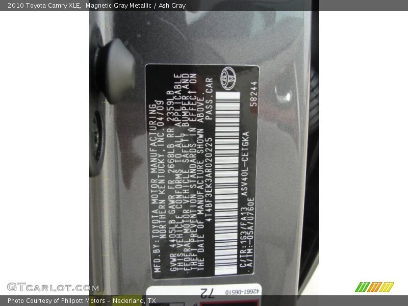 Magnetic Gray Metallic / Ash Gray 2010 Toyota Camry XLE
