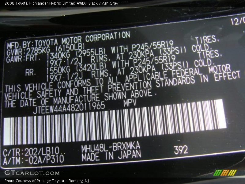 Black / Ash Gray 2008 Toyota Highlander Hybrid Limited 4WD