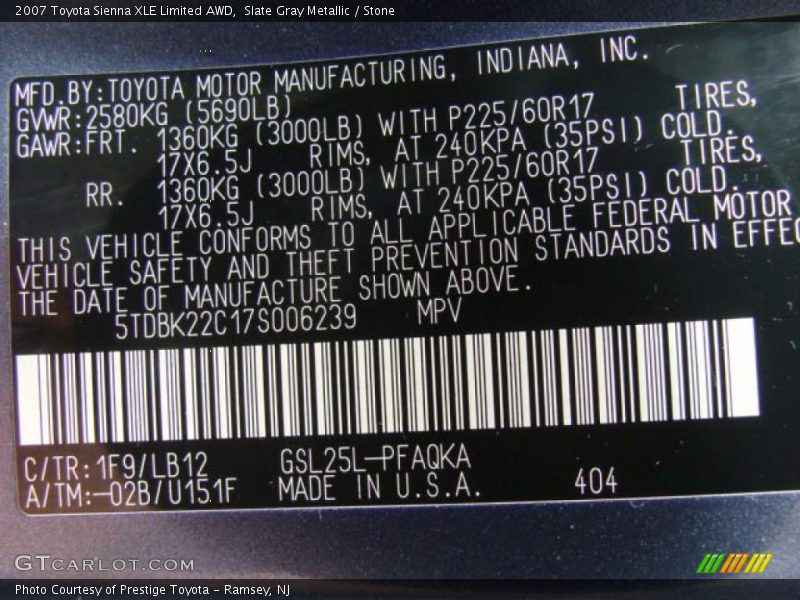 Slate Gray Metallic / Stone 2007 Toyota Sienna XLE Limited AWD