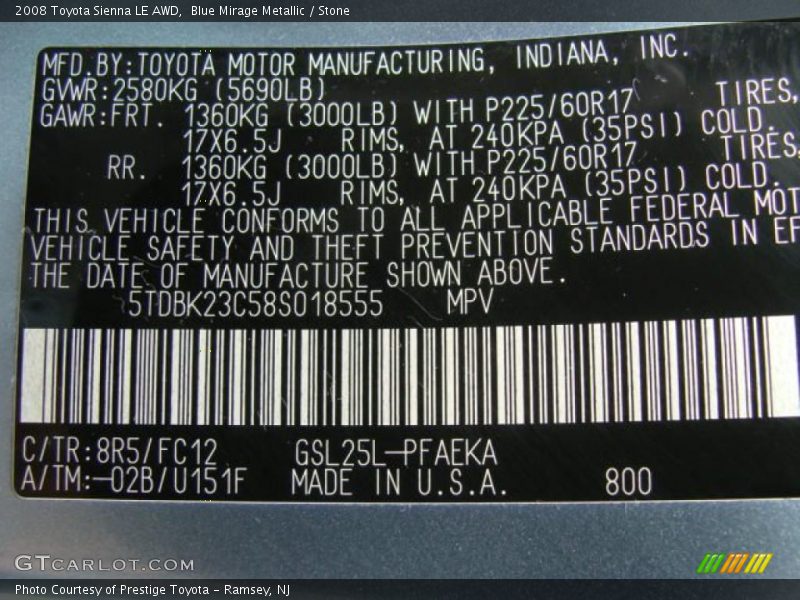 Blue Mirage Metallic / Stone 2008 Toyota Sienna LE AWD