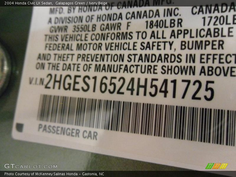 Galapagos Green / Ivory Beige 2004 Honda Civic LX Sedan