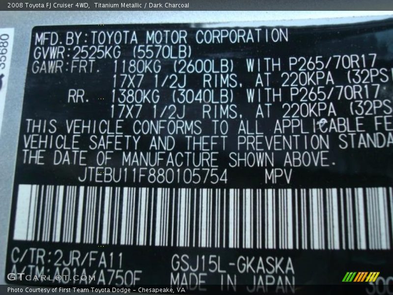 Titanium Metallic / Dark Charcoal 2008 Toyota FJ Cruiser 4WD