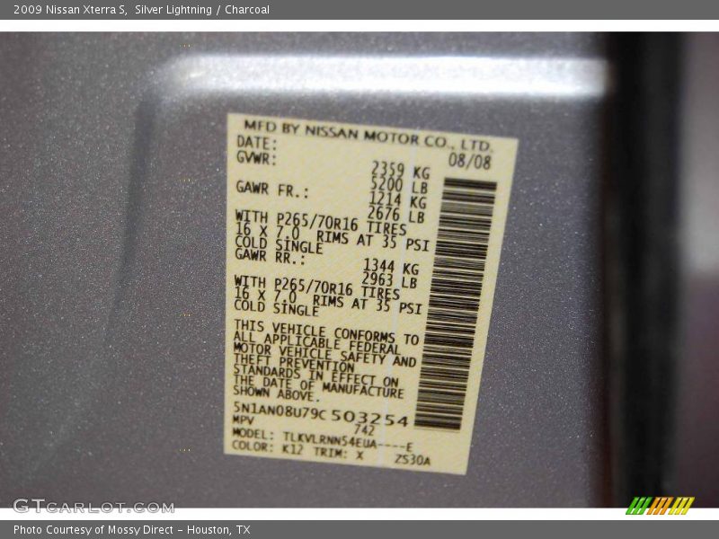 Silver Lightning / Charcoal 2009 Nissan Xterra S