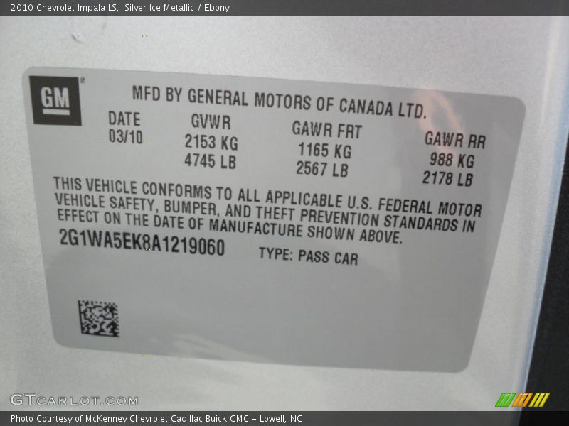 Silver Ice Metallic / Ebony 2010 Chevrolet Impala LS