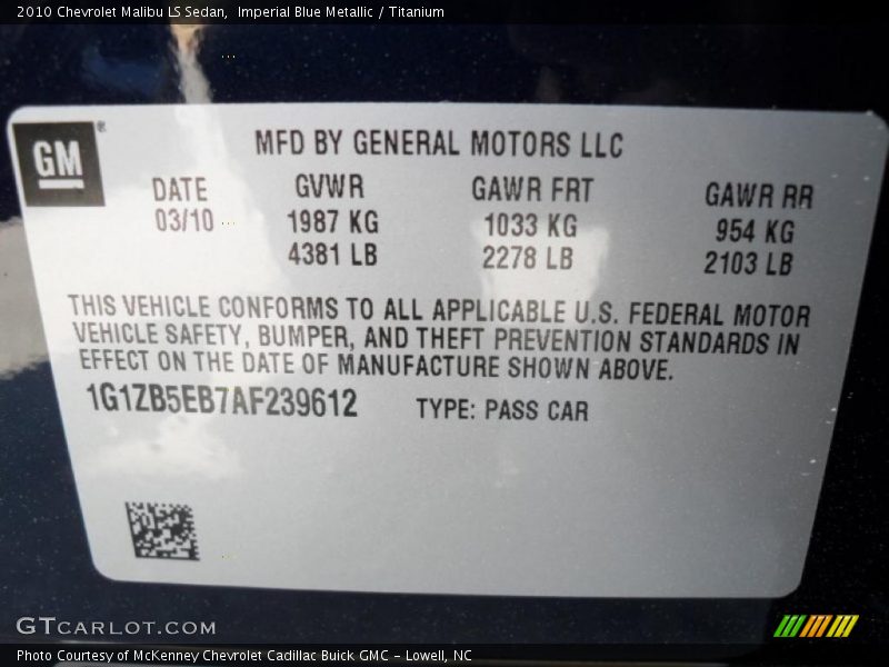 Imperial Blue Metallic / Titanium 2010 Chevrolet Malibu LS Sedan