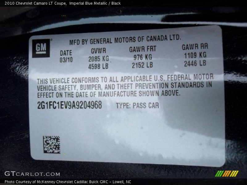 Imperial Blue Metallic / Black 2010 Chevrolet Camaro LT Coupe