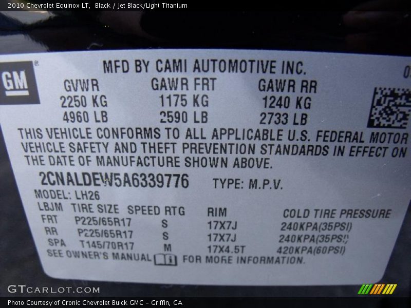 Black / Jet Black/Light Titanium 2010 Chevrolet Equinox LT