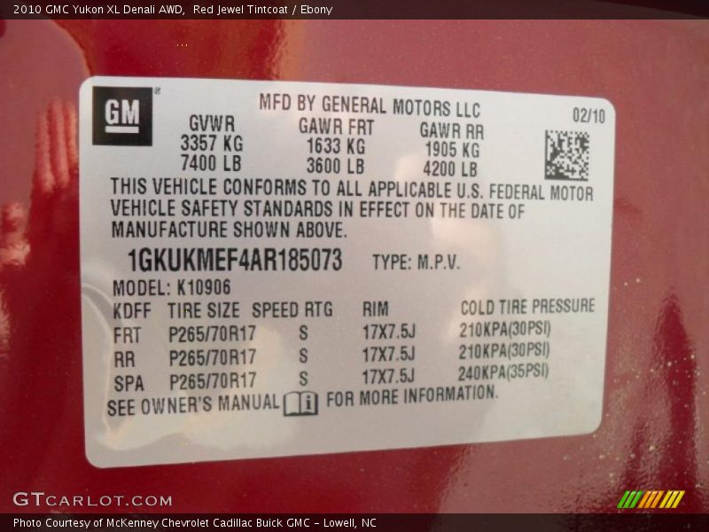 Red Jewel Tintcoat / Ebony 2010 GMC Yukon XL Denali AWD