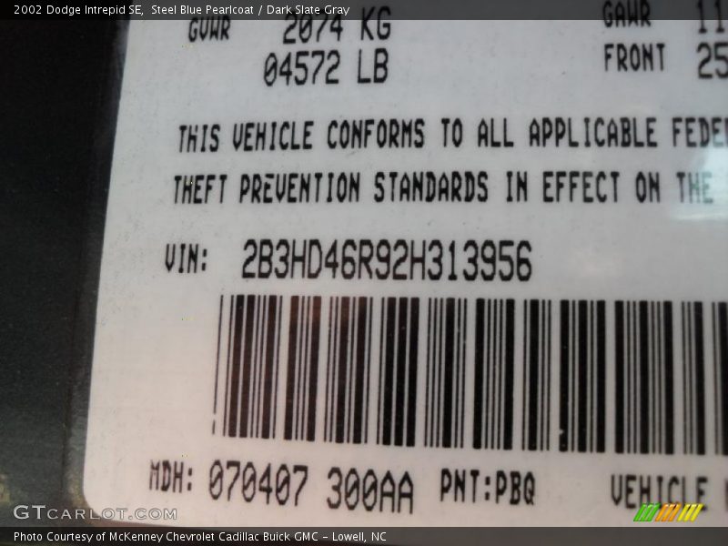 Steel Blue Pearlcoat / Dark Slate Gray 2002 Dodge Intrepid SE