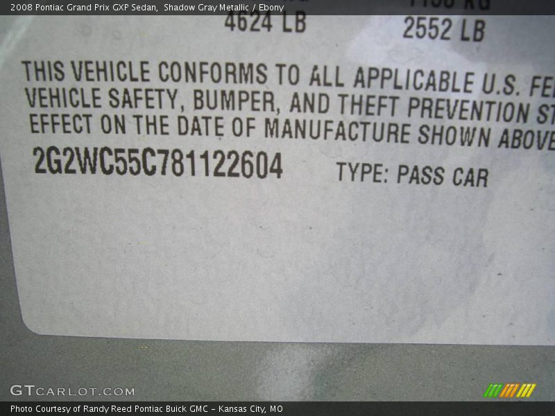 Shadow Gray Metallic / Ebony 2008 Pontiac Grand Prix GXP Sedan