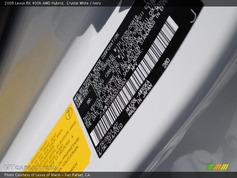 Crystal White / Ivory 2008 Lexus RX 400h AWD Hybrid