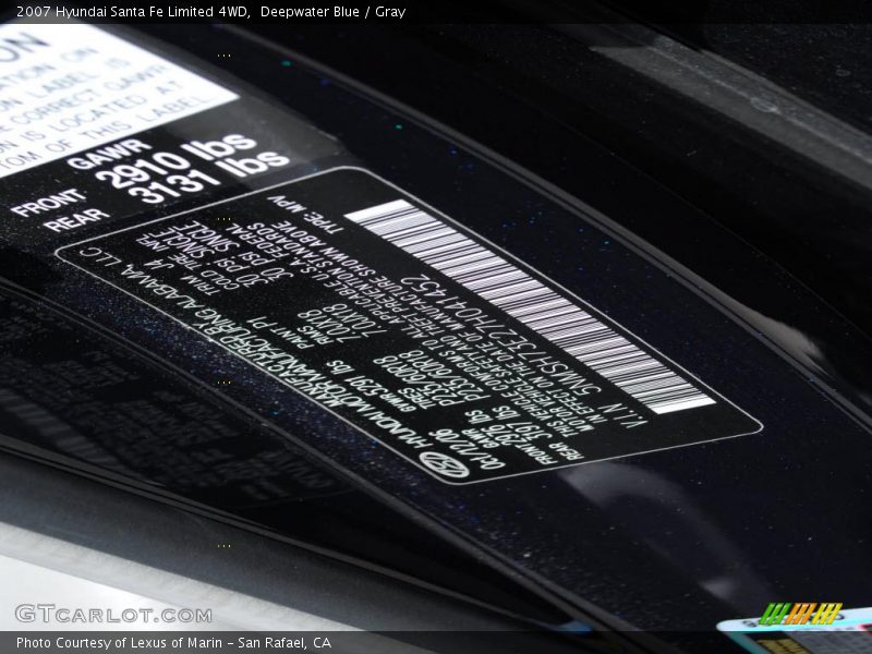 Deepwater Blue / Gray 2007 Hyundai Santa Fe Limited 4WD