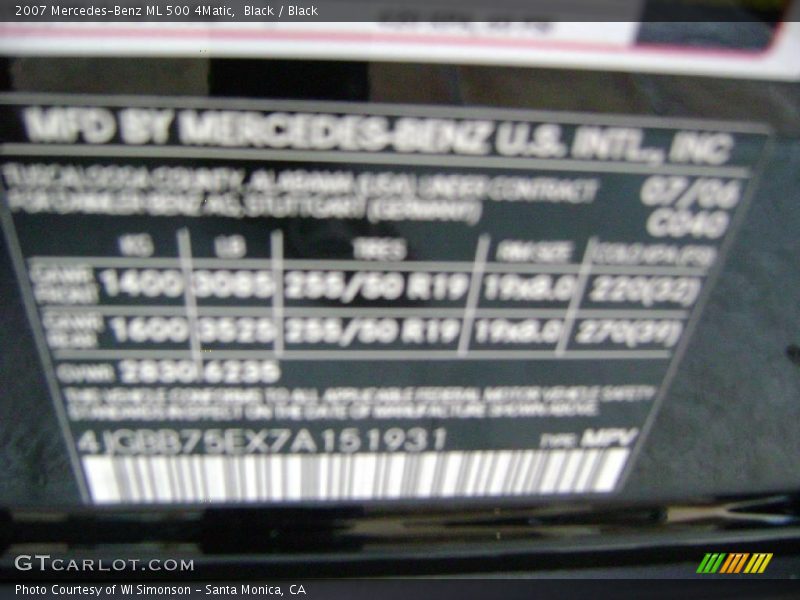 Black / Black 2007 Mercedes-Benz ML 500 4Matic