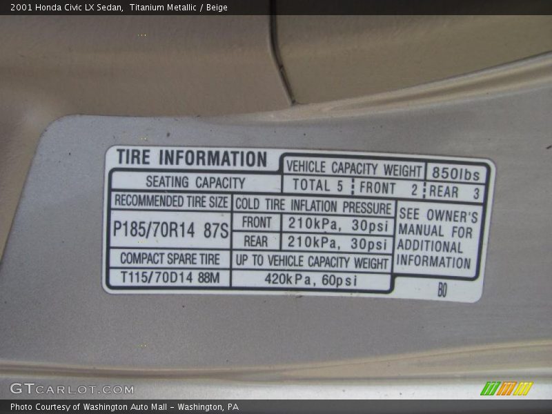 Titanium Metallic / Beige 2001 Honda Civic LX Sedan