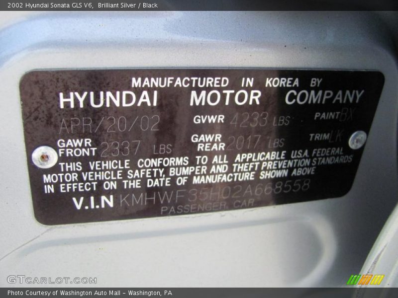 Brilliant Silver / Black 2002 Hyundai Sonata GLS V6