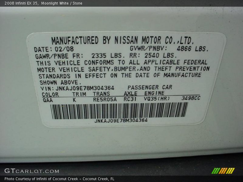 Moonlight White / Stone 2008 Infiniti EX 35