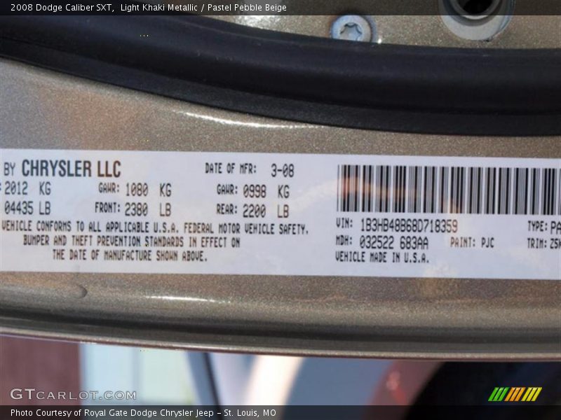 Light Khaki Metallic / Pastel Pebble Beige 2008 Dodge Caliber SXT
